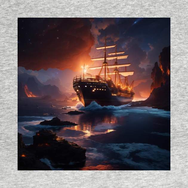 Vintage Ship Vulcano Magma Ocean by Flowering Away